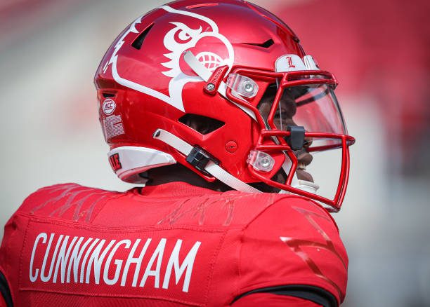 LOUISVILLE, KY - SEPTEMBER 24: Malik Cunningham #3 of the Louisville Cardinals warms up before the game against the South Florida Bulls at Cardinal Stadium on September 24, 2022 in Louisville, Kentucky. (Photo by Michael Hickey/Getty Images)