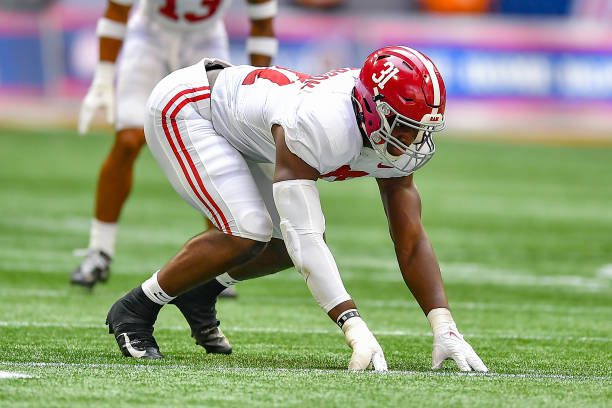 ATLANTA, GA  SEPTEMBER 04:  Alabama linebacker Will Anderson Jr. (31) lines up on defense during the Chick-fil-A Kick-Off Game between the Miami Hurricanes and the Alabama Crimson Tide on September 4th, 2021 at Mercedes-Benz Stadium in Atlanta, GA.  (Photo by Rich von Biberstein/Icon Sportswire via Getty Images)