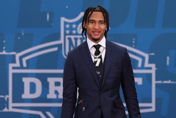 KANSAS CITY, MO - APRIL 27: Ohio State quarterback C.J. Stroud during the NFL Draft Red Carpet event on April 27, 2023 at Union Station in Kansas City, MO. (Photo by Scott Winters/Icon Sportswire via Getty Images)