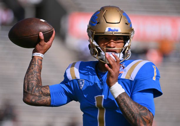 EL PASO, TEXAS - DECEMBER 30: Quarterback Dorian Thompson-Robinson #1 of the UCLA Bruins warms up before his team's game against the Pittsburgh Panthers in the Tony the Tiger Sun Bowl game at Sun Bowl Stadium on December 30, 2022 in El Paso, Texas. (Photo by Sam Wasson/Getty Images)