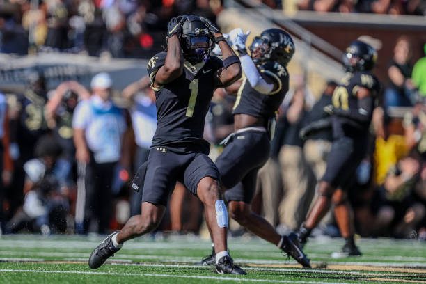 CHARLOTTE, NC - OCTOBER 28: Caelen Carson #1 of the Wake Forest Demon Deacons reacts after dropping an interception during a football game against the Florida State Seminoles at Allegacy Federal Credit Union Stadium in Winston-Salem, North Carolina on Oct 28, 2023. (Photo by David Jensen/Icon Sportswire via Getty Images)