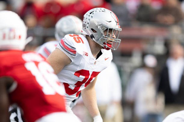 PISCATAWAY, NJ - NOVEMBER 04:  Tommy Eichenberg #35 of the Ohio State Buckeyes during the game against the Rutgers Scarlet Knights on November 4, 2023 at SHI Stadium in Piscataway, New Jersey.  (Photo by Rich Graessle/Icon Sportswire via Getty Images)