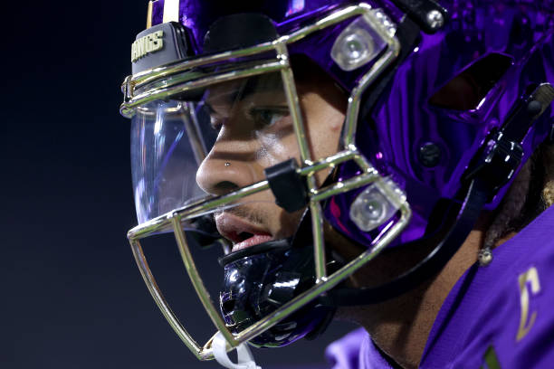 SEATTLE, WASHINGTON - OCTOBER 21: Rome Odunze #1 of the Washington Huskies looks on during warmups before the game against the Arizona State Sun Devils at Husky Stadium on October 21, 2023 in Seattle, Washington. (Photo by Steph Chambers/Getty Images)