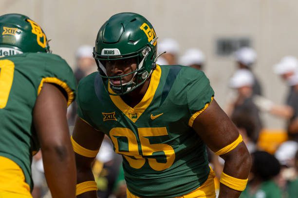 WACO, TX - SEPTEMBER 09: Baylor Bears defensive lineman Gabe Hall (95) lines up for warm up drills before the college football game between Baylor Bears and Utah Utes on September 9, 2023, at McLane Stadium in Waco, TX.  (Photo by David Buono/Icon Sportswire via Getty Images)