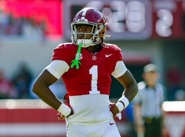 TUSCALOOSA, ALABAMA - NOVEMBER 18: Kool-Aid McKinstry #1 of the Alabama Crimson Tide during the first half aginast the Chattanooga Mocs at Bryant-Denny Stadium on November 18, 2023 in Tuscaloosa, Alabama. (Photo by Brandon Sumrall/Getty Images)