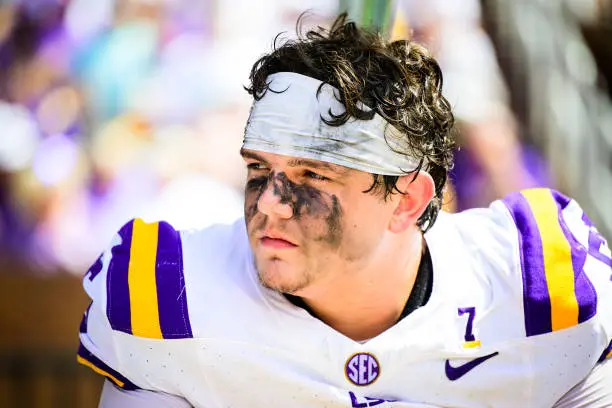 STARKVILLE, MISSISSIPPI - SEPTEMBER 16: Will Campbell #66 of the LSU Tigers against the Mississippi State Bulldogs at Davis Wade Stadium on September 16, 2023 in Starkville, Mississippi. (Photo by Gus Stark/LSU/University Images via Getty Images)