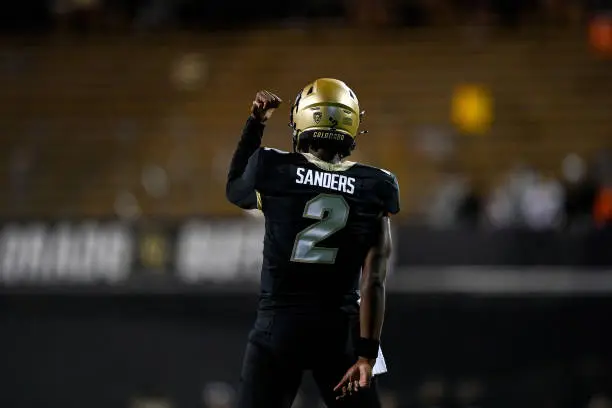 BOULDER, CO - SEPTEMBER 16:  Quarterback Shedeur Sanders #2 of the Colorado Buffaloes stands on the field before the start of a game against the Colorado State Rams at Folsom Field on September 16, 2023 in Boulder, Colorado. (Photo by Dustin Bradford/Getty Images)