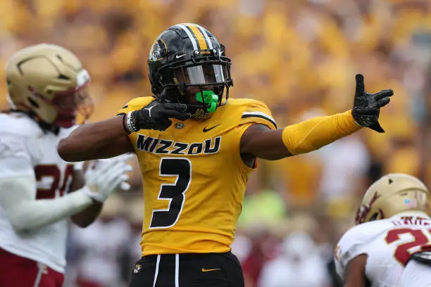 COLUMBIA, MO - SEPTEMBER 14: Missouri Tigers wide receiver Luther Burden III (3) signals first down after a 38-yard reception in the third quarter of a college football game between the Boston College Eagles and Missouri Tigers on September 14, 2024 at Memorial Stadium in Columbia, MO. (Photo by Scott Winters/Icon Sportswire via Getty Images)