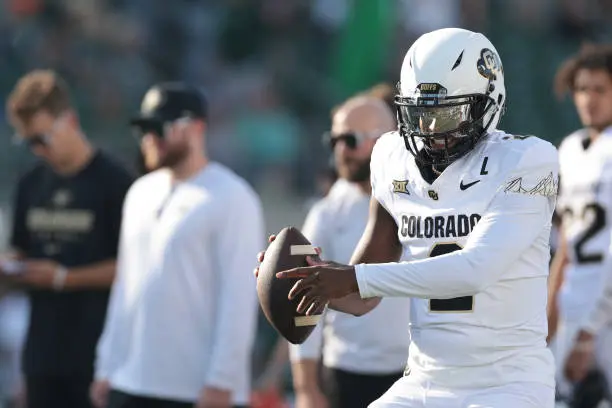 FORT COLLINS, COLORADO - SEPTEMBER 14: Shedeur Sanders #2 of the Colorado Buffaloes warms up prior to the game against the Colorado State Rams at Canvas Stadium on September 14, 2024 in Fort Collins, Colorado. (Photo by Andrew Wevers/Getty Images)