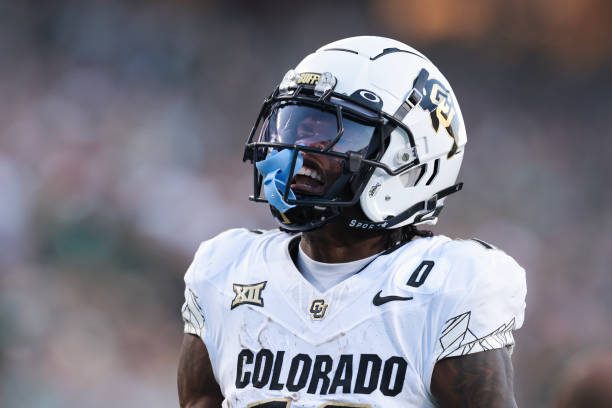 FORT COLLINS, COLORADO - SEPTEMBER 14: Travis Hunter #12 of the Colorado Buffaloes reacts after scoring a touchdown during the second quarter against the Colorado State Rams at Canvas Stadium on September 14, 2024 in Fort Collins, Colorado. (Photo by Andrew Wevers/Getty Images)