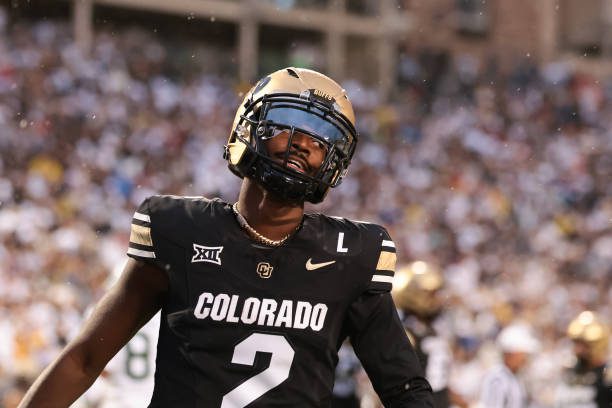 BOULDER, COLORADO - SEPTEMBER 21: Shedeur Sanders #2 of the Colorado Buffaloes reacts after scoring a touchdown during the first quarter against the Baylor Bears at Folsom Field on September 21, 2024 in Boulder, Colorado. (Photo by Andrew Wevers/Getty Images)