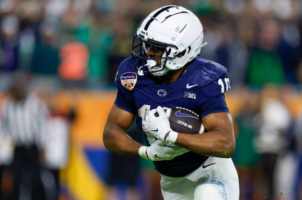 MIAMI GARDENS, FL - JANUARY 09: Running Back Nicholas Singleton #10 of the Penn State Nittany Lions runs with the ball for a touchdown during the Penn State Nittany Lions versus the Notre Dame Fighting Irish College Football Playoff Semifinal at the Orange Bowl on January 9, 2025 at Hard Rock Stadium in Miami Gardens, Fl. (Photo by David Rosenblum/Icon Sportswire via Getty Images)