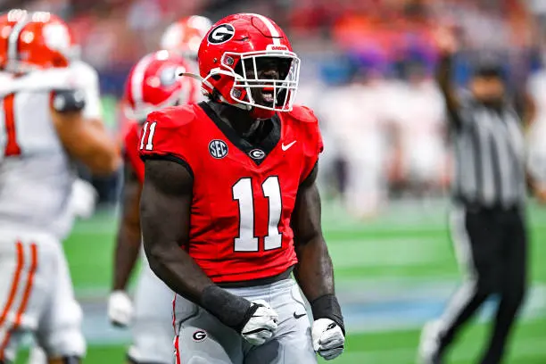 ATLANTA, GA  AUGUST 31:  Georgia linebacker Jalon Walker (11) reacts during the Aflac Kickoff Game between the Clemson Tigers and the Georgia Bulldogs on August 31st, 2024 at Mercedes-Benz Stadium in Atlanta, GA.  (Photo by Rich von Biberstein/Icon Sportswire via Getty Images)