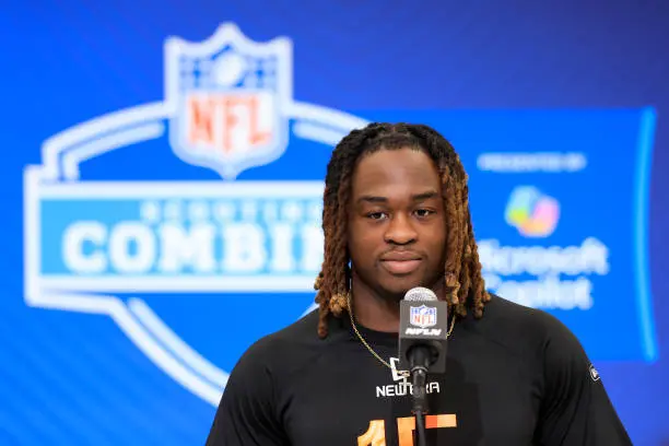 INDIANAPOLIS, INDIANA - FEBRUARY 28: Ashton Jeanty #RB15 of Boise State speaks to the media during the NFL Combine at Lucas Oil Stadium on February 28, 2025 in Indianapolis, Indiana. (Photo by Justin Casterline/Getty Images)