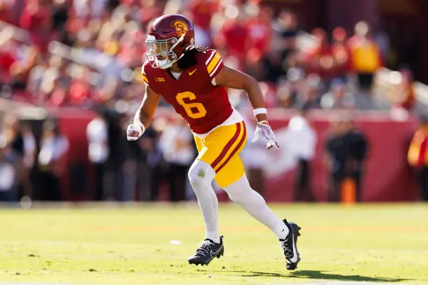 LOS ANGELES, CALIFORNIA - NOVEMBER 16: Makai Lemon #6 of the USC Trojans runs a route during the first half against Nebraska Cornhuskers at United Airlines Field at the Los Angeles Memorial Coliseum on November 16, 2024 in Los Angeles, California. (Photo by Ric Tapia/Getty Images)