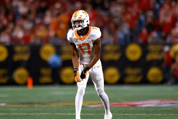 CHARLOTTE, NORTH CAROLINA - SEPTEMBER 7: Chris Brazzell II #17 of the Tennessee Volunteers prepares for a play during the game against the NC State Wolfpack in the Duke's Mayo Classic at Bank of America Stadium on September 7, 2024 in Charlotte, North Carolina. (Photo by Lance King/Getty Images)
