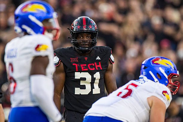 LUBBOCK, TEXAS - OCTOBER 11: David Bailey #31 of the Texas Tech Red Raiders lines up during the first half of the game against the Kansas Jayhawks at Jones AT&amp;T Stadium on October 11, 2025 in Lubbock, Texas. (Photo by John E. Moore III/Getty Images)