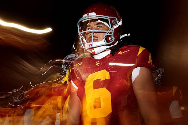 LOS ANGELES, CALIFORNIA - SEPTEMBER 20: Makai Lemon #6 of the USC Trojans walks out of the tunnel before the game against the Michigan State Spartans at Los Angeles Memorial Coliseum on September 20, 2025 in Los Angeles, California. (Photo by Luke Hales/Getty Images)