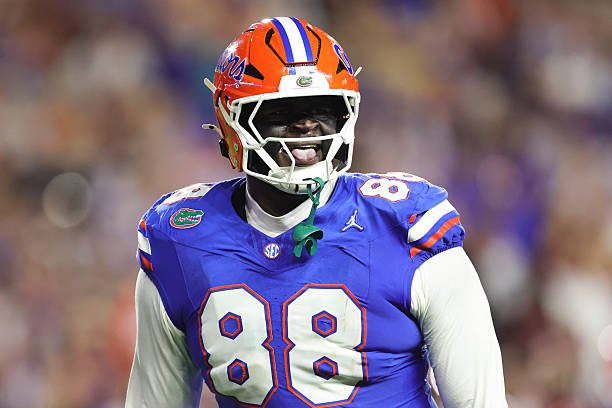 GAINESVILLE, FLORIDA - NOVEMBER 29: Caleb Banks #88 of the Florida Gators celebrates after recovering a fumble against the Florida State Seminoles during the second quarter of the game at Ben Hill Griffin Stadium on November 29, 2025 in Gainesville, Florida. (Photo by Megan Briggs/Getty Images)