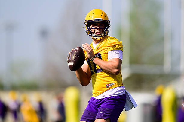 BATON ROUGE, LOUISIANA - MARCH 24: Sam Leavitt #10 of the LSU Tigers in action during spring practice at the LSU Football Operations Center on March 24, 2026 in Baton Rouge, Louisiana. (Photo by Gus Stark/LSU/University Images via Getty Images)
