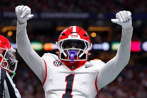 ATLANTA, GEORGIA - DECEMBER 06: Ellis Robinson IV #1 of the Georgia Bulldogs celebrates after a defensive play against the Alabama Crimson Tide during the fourth quarter in the 2025 SEC Championship at Mercedes-Benz Stadium on December 06, 2025 in Atlanta, Georgia. (Photo by Todd Kirkland/Getty Images)