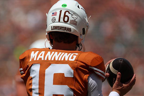 AUSTIN, TX - SEPTEMBER 05: Quarterback Arch Manning #16 of the Texas Longhorns on the field before the college football game the Texas Longhorns and the Texas State Bobcats on September 5, 2026, at Darrell K Royal-Texas Memorial Stadium in Austin, TX. (Photo by David Buono/Icon Sportswire via Getty Images)