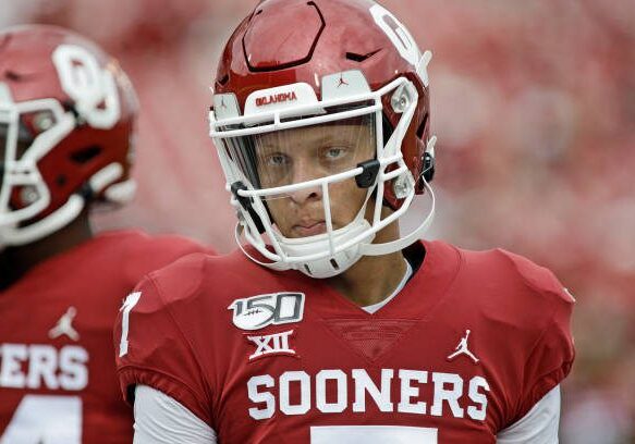 NORMAN, OK - SEPTEMBER 28:  Quarterback Spencer Rattler #7 of the Oklahoma Sooners warms up before the game against the Texas Tech Red Raiders at Gaylord Family Oklahoma Memorial Stadium on September 28, 2019 in Norman, Oklahoma. The Sooners defeated the Red Raiders 55-16. (Photo by Brett Deering/Getty Images)