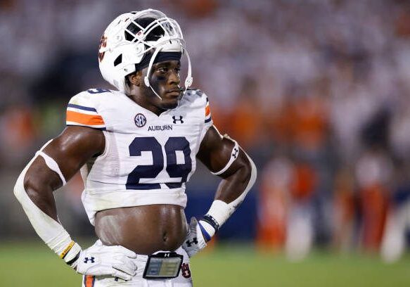 UNIVERSITY PARK, PA - SEPTEMBER 18: Auburn Tigers defensive lineman Derick Hall (29) looks on during a college football game against the Penn State Nittany Lions on Sept. 18, 2021 at Beaver Stadium in University Park, Pennsylvania. (Photo by Joe Robbins/Icon Sportswire via Getty Images)