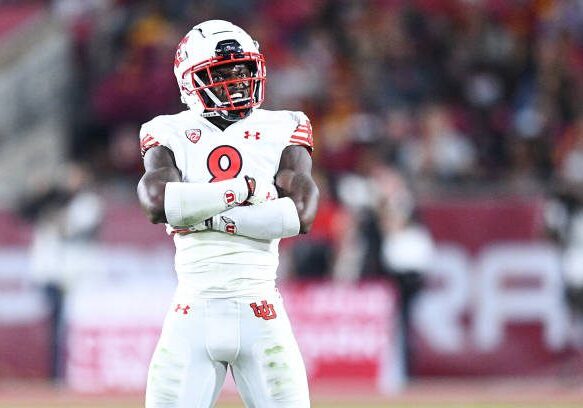 LOS ANGELES, CA - OCTOBER 09: Utah Utes cornerback Clark Phillips III (8) celebrates during a college football game between the Utah Utes and the USC Trojans on October 9, 2021, at Los Angeles Memorial Coliseum in Los Angeles, CA. (Photo by Brian Rothmuller/Icon Sportswire via Getty Images)