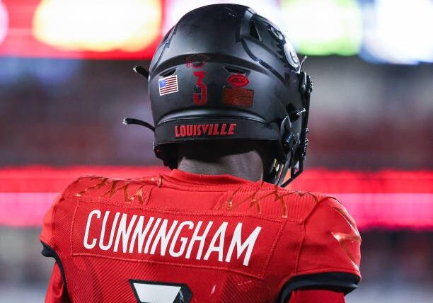 LOUISVILLE, KY - SEPTEMBER 16: Malik Cunningham #3 of the Louisville Cardinals is seen during the game against the Florida State Seminoles at Cardinal Stadium on September 16, 2022 in Louisville, Kentucky. (Photo by Michael Hickey/Getty Images)
