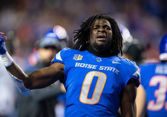 BOISE, ID - SEPTEMBER 30: Boise State Broncos safety JL Skinner (0) on the sideline during a college football game between the Boise State Broncos and the San Diego State Aztecs on September 30, 2022, at Albertsons Stadium in Boise, ID. (Photo by Tyler Ingham/Icon Sportswire via Getty Images)