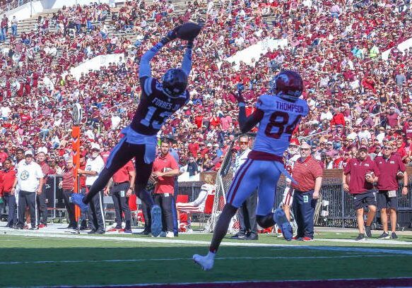 STARKVILLE, MS - OCTOBER 08: Mississippi State Bulldogs cornerback Emmanuel Forbes (13) hauls in an interception during the game between the Mississippi State Bulldogs and the Arkansas Razorbacks on October 8, 2022 at Davis Wade Stadium in Starkville, MS. (Photo by Chris McDill/Icon Sportswire via Getty Images)