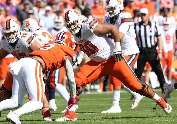 CLEMSON, SC - OCTOBER 22: Syracuse Orange offensive lineman  Matthew Bergeron (60) during a college football game between the Syracuse Orange and the Clemson Tigers on October 22, 2022, at Clemson Memorial Stadium in Clemson, S.C. (Photo by John Byrum/Icon Sportswire via Getty Images)