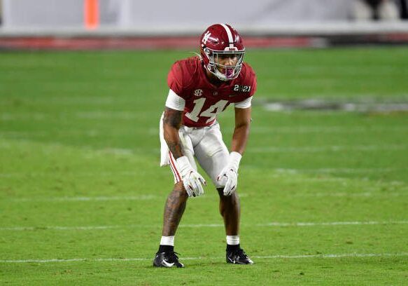 MIAMI GARDENS, FLORIDA - JANUARY 11: Brian Branch #14 of the Alabama Crimson Tide stands on the field during the College Football Playoff National Championship football game against the Ohio State Buckeyes at Hard Rock Stadium on January 11, 2021 in Miami Gardens, Florida. The Alabama Crimson Tide defeated the Ohio State Buckeyes 52-24. (Photo by Alika Jenner/Getty Images)
