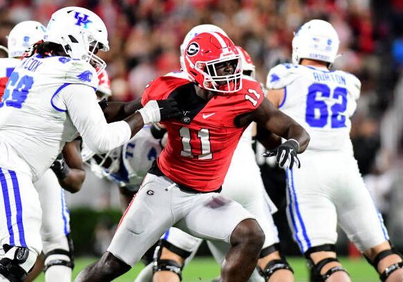 ATHENS, GA - OCTOBER 7: Bulldog defender Jalon Walker #11 during a game between University of Kentucky and University of Georgia at Sanford Stadium on October 7, 2023 in Athens, Georgia. (Photo by Perry McIntyre/ISI Photos/Getty Images)