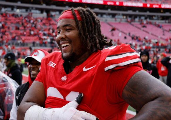 COLUMBUS, OH - OCTOBER 07: Ohio State Buckeyes defensive tackle Tyleik Williams (91) looks on after a college football game against the Maryland Terrapins on October 7, 2023 at Ohio Stadium in Columbus, Ohio. (Photo by Joe Robbins/Icon Sportswire via Getty Images)