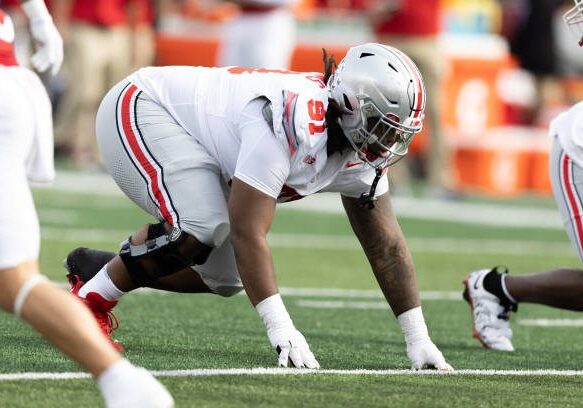 PISCATAWAY, NJ - NOVEMBER 04:   Tyleik Williams #91 of the Ohio State Buckeyes during the game against the Rutgers Scarlet Knights on November 4, 2023 at SHI Stadium in Piscataway, New Jersey.  (Photo by Rich Graessle/Icon Sportswire via Getty Images)