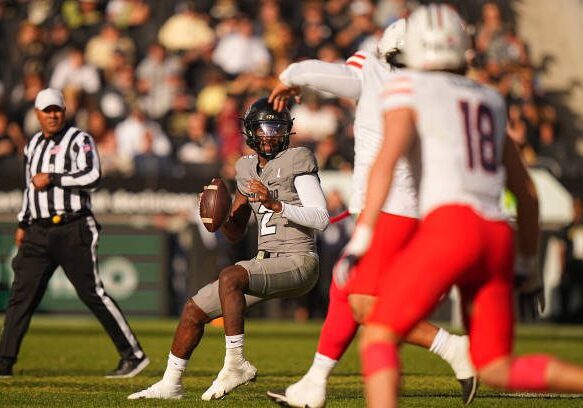 College Football: Colorado quarterback Shedeur Sanders (2) in action, drops back to pass vs Arizona at Folsom Field. 
Boulder, CO 11/11/2023 
CREDIT: Erick W. Rasco (Photo by Erick W. Rasco/Sports Illustrated via Getty Images) 
(Set Number: X164462)