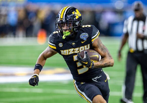 ARLINGTON, TX - DECEMBER 29: Missouri Tigers wide receiver Luther Burden iIII (#3) runs up field during the Goodyear Cotton Bowl Classic football game between the Ohio State Buckeyes and Missouri Tigers on December 29, 2023 at AT&amp;T Stadium in Arlington, TX.  (Photo by Matthew Visinsky/Icon Sportswire via Getty Images)
