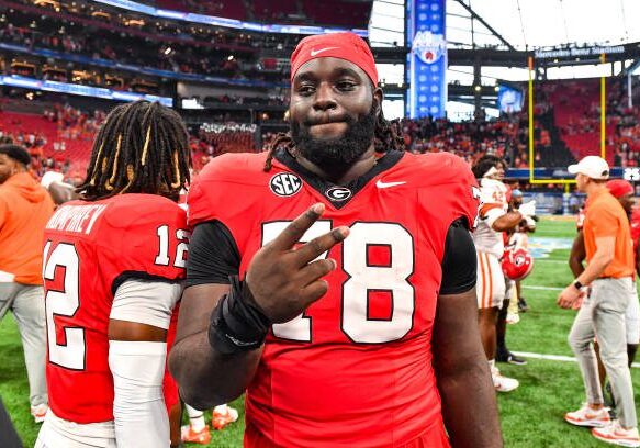 ATLANTA, GA  AUGUST 31:  Georgia defensive lineman Nazir Stackhouse (78) reacts following the conclusion of the Aflac Kickoff Game between the Clemson Tigers and the Georgia Bulldogs on August 31st, 2024 at Mercedes-Benz Stadium in Atlanta, GA.  (Photo by Rich von Biberstein/Icon Sportswire via Getty Images)