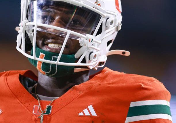 MIAMI GARDENS, FLORIDA - SEPTEMBER 07: Quarterback Cam Ward #1 of the Miami Hurricanes rushes for a touchdown against the Florida A&amp;M Rattlers during the second half at Hard Rock Stadium on September 07, 2024 in Miami Gardens, Florida.  (Photo by Carmen Mandato/Getty Images)