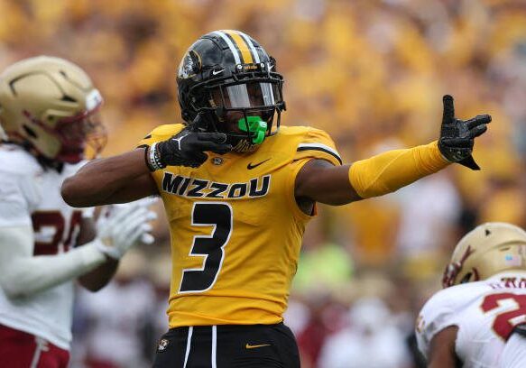 COLUMBIA, MO - SEPTEMBER 14: Missouri Tigers wide receiver Luther Burden III (3) signals first down after a 38-yard reception in the third quarter of a college football game between the Boston College Eagles and Missouri Tigers on September 14, 2024 at Memorial Stadium in Columbia, MO. (Photo by Scott Winters/Icon Sportswire via Getty Images)