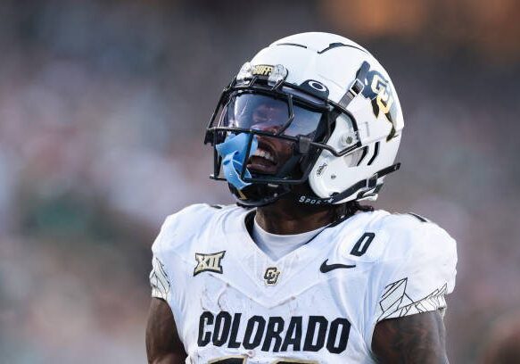 FORT COLLINS, COLORADO - SEPTEMBER 14: Travis Hunter #12 of the Colorado Buffaloes reacts after scoring a touchdown during the second quarter against the Colorado State Rams at Canvas Stadium on September 14, 2024 in Fort Collins, Colorado. (Photo by Andrew Wevers/Getty Images)