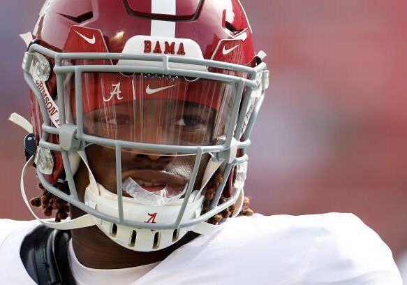 MADISON, WISCONSIN - SEPTEMBER 14: Jalen Milroe #4 of the Alabama Crimson Tide warms up before game against Wisconsin Badgers at Camp Randall Stadium on September 14, 2024 in Madison, Wisconsin. (Photo by John Fisher/Getty Images)