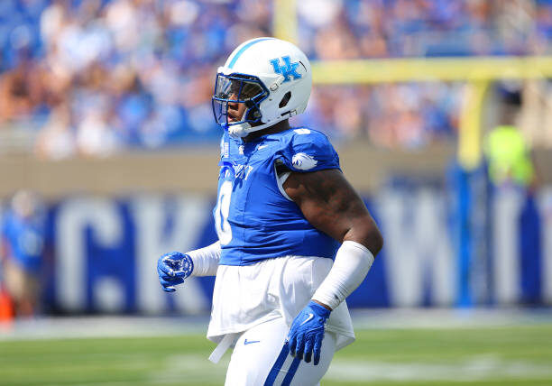 LEXINGTON, KY - SEPTEMBER 21: Kentucky Wildcats defensive tackle Deone Walker (0) in a game between the Kentucky Wildcats and the Ohio Bobcats on September 21, 2024, at Kroger Field in Lexington, KY. (Photo by Jeff Moreland/Icon Sportswire via Getty Images)