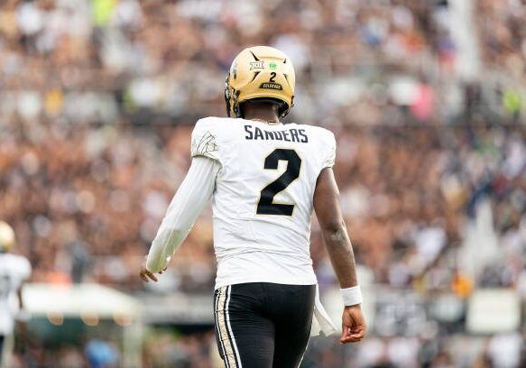 ORLANDO, FL - SEPTEMBER 28:  Colorado Buffaloes quarterback Shedeur Sanders (2) walks onto the field during a college football game between the Colorado Buffaloes and the UCF Knights on September 28th, 2024 at FBC Mortgage Stadium in Orlando, FL. (Photo by Chris Leduc/Icon Sportswire via Getty Images)