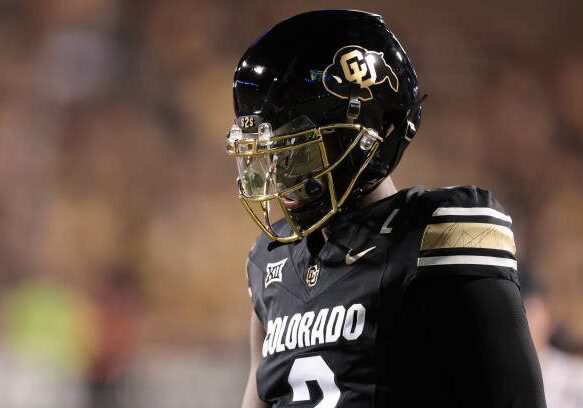 BOULDER, COLORADO - OCTOBER 12: Shedeur Sanders #2 of the Colorado Buffaloes warms up prior to the game against the Kansas State Wildcats at Folsom Field on October 12, 2024 in Boulder, Colorado. (Photo by Andrew Wevers/Getty Images)