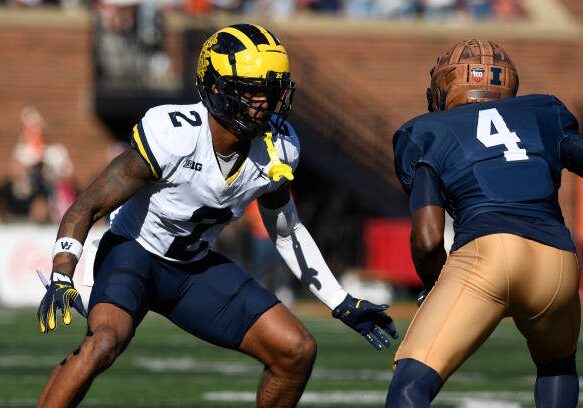 CHAMPAIGN, IL - OCTOBER 19: Michigan Wolverines Defensive Back Will Johnson (2) defends during the college football game between the Michigan Wolverines and the Illinois Fighting Illini on October 19, 2024, at Memorial Stadium, in Champaign, Illinois. (Photo by Michael Allio/Icon Sportswire via Getty Images)