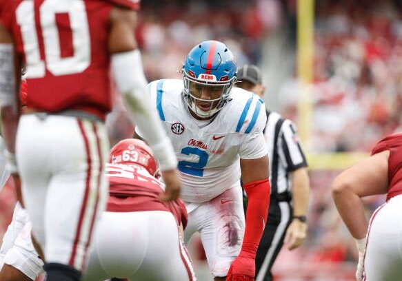 FAYETTEVILLE, AR - NOVEMBER 02:  Mississippi Rebels defensive tackle Walter Nolen (2) during the college football game between the Mississippi Rebels and Arkansas Razorbacks on November 2, 2024, at Donald W. Reynolds Razorback Stadium in Fayetteville, Arkansas. (Photo by Andy Altenburger/Icon Sportswire via Getty Images)