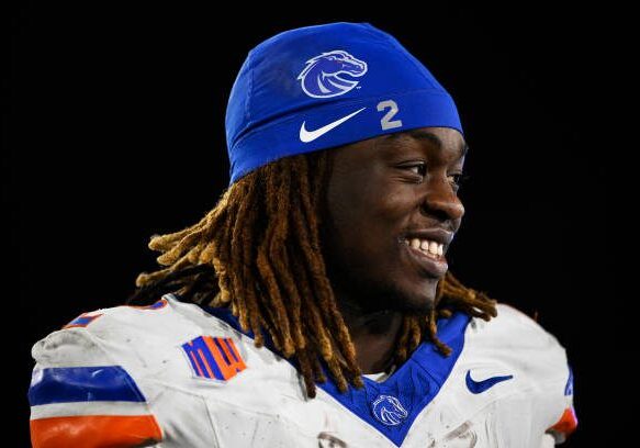 SAN JOSE, CALIFORNIA - NOVEMBER 16: Ashton Jeanty #2 of the Boise State Broncos looks on after their win over the San Jose State Spartans at CEFCU Stadium on November 16, 2024 in San Jose, California.  (Photo by Eakin Howard/Getty Images)